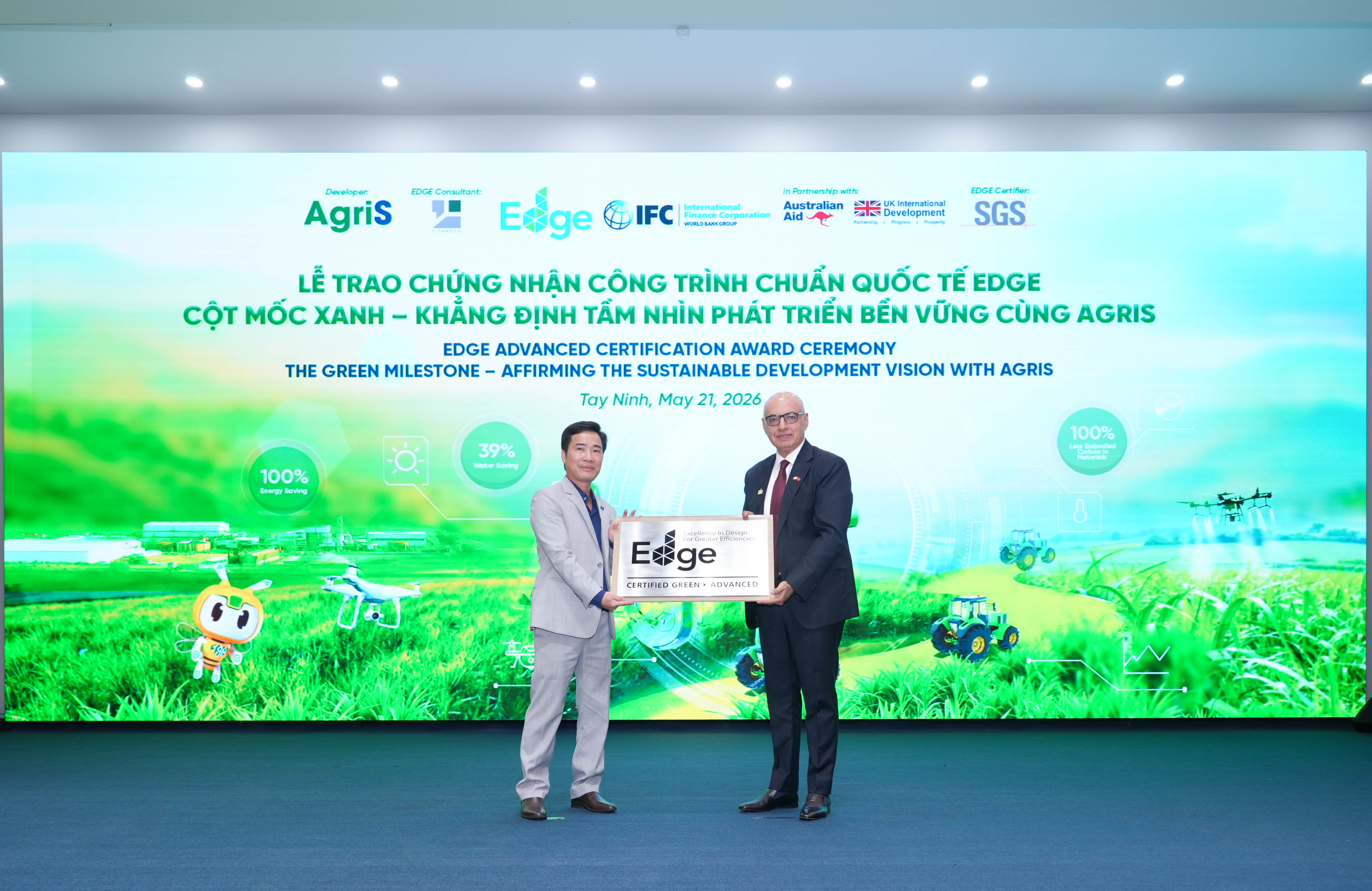 AgriS là đơn vị đầu tiên tại Việt Nam đạt chứng nhận công trình xanh chuẩn quốc tế EDGE Advanced cho loại hình nhà máy sản xuất đường và các sản phẩm phụ